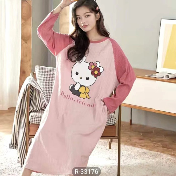 Sẵn sàng! Áo Choàng Ngủ Tay Dài In Hình Mèo Hello kitty Dễ Thương Nhập Khẩu Mới Nhất Cho Nữ