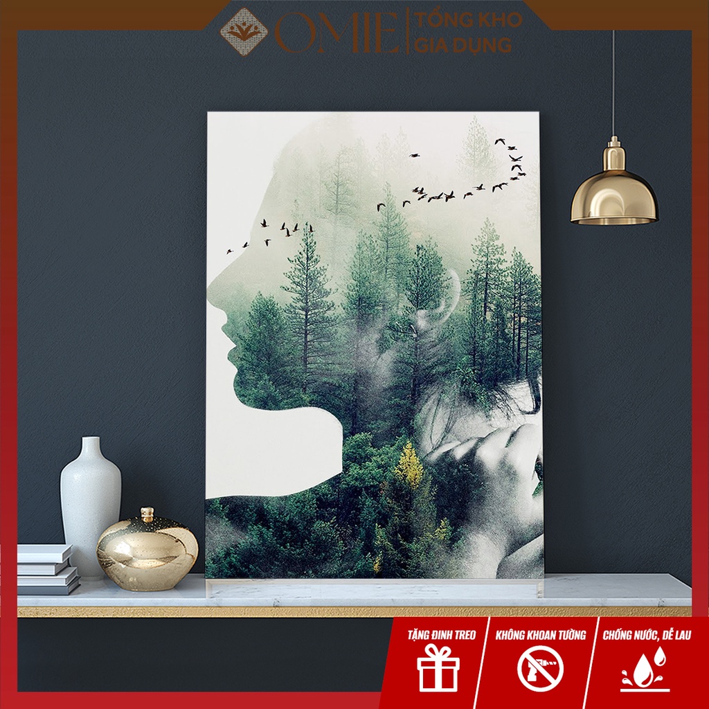 Tranh decor treo tường phòng ngủ, phòng khách chủ đề hình cô gái cách điệu bằng vải canvas cao cấp (Tặng kèm đi 3 chân)