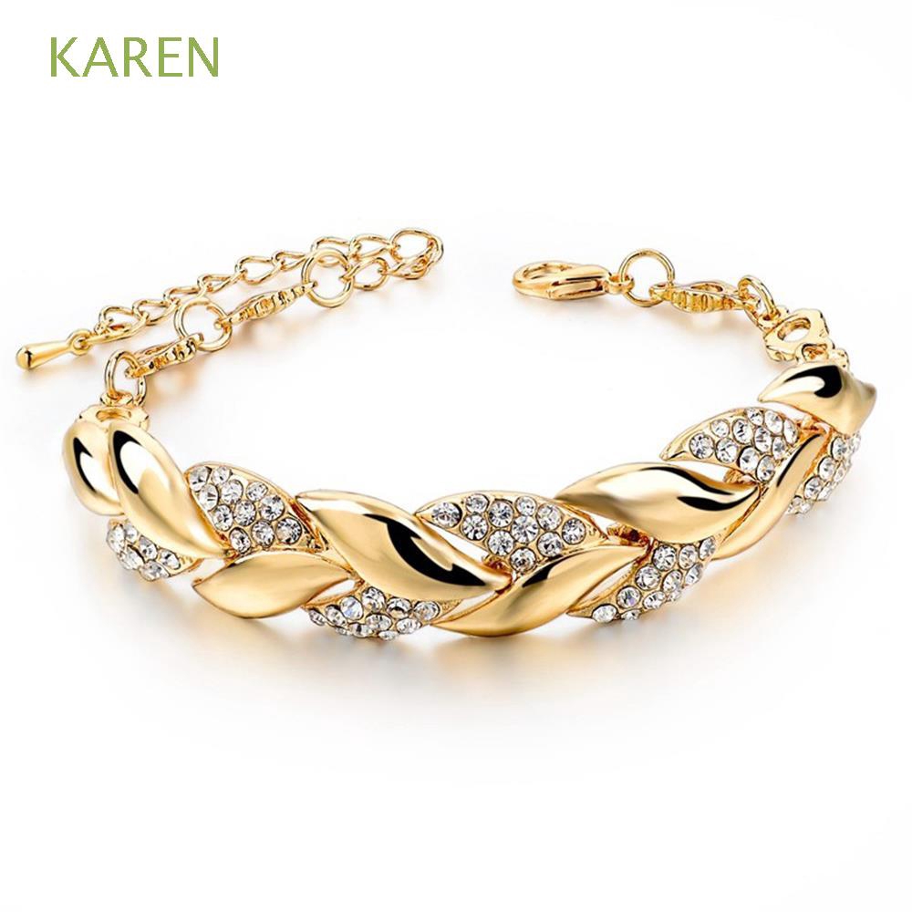 Vòng Tay Dây Bện Mạ Vàng 18k Mặt Hình Chiếc Lá Thời Trang Cho Nữ
