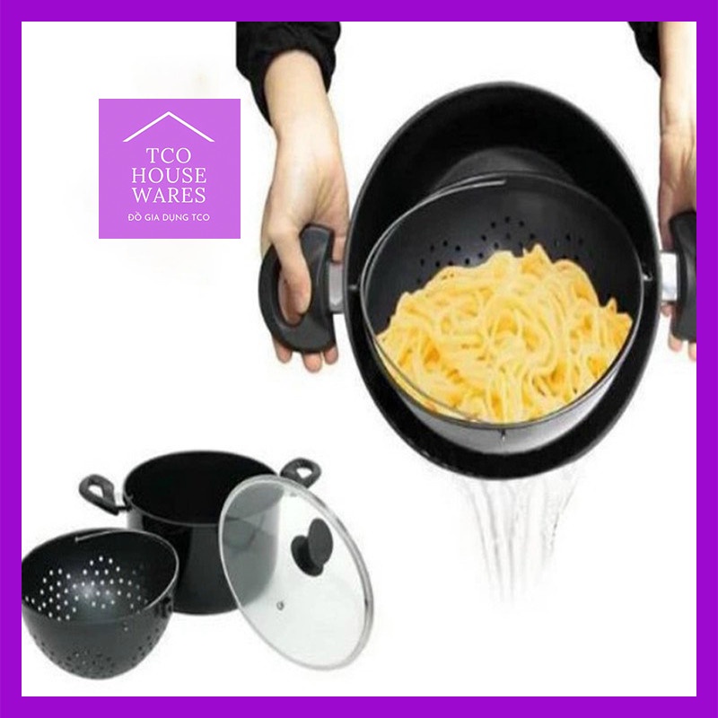 Nồi luộc 2 in 1 tiện ích, Nồi có giá lọc  xoay 360 độ dùng hấp, luộc sử dụng được mọi loại bếp