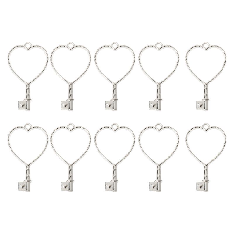 Bộ 10 Khung Kim Loại Hình Trái Tim / Chìa Khóa / Hoa UV Resin Làm Vòng Tay / Vòng cổ Thủ Công DIY