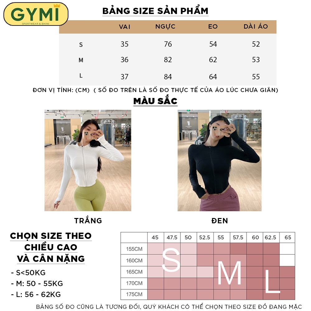 Áo khoác tập gym yoga nữ GYMI AK09 chất thun lạnh dáng croptop thể thao vải mát co giãn thoáng khí chống nắng