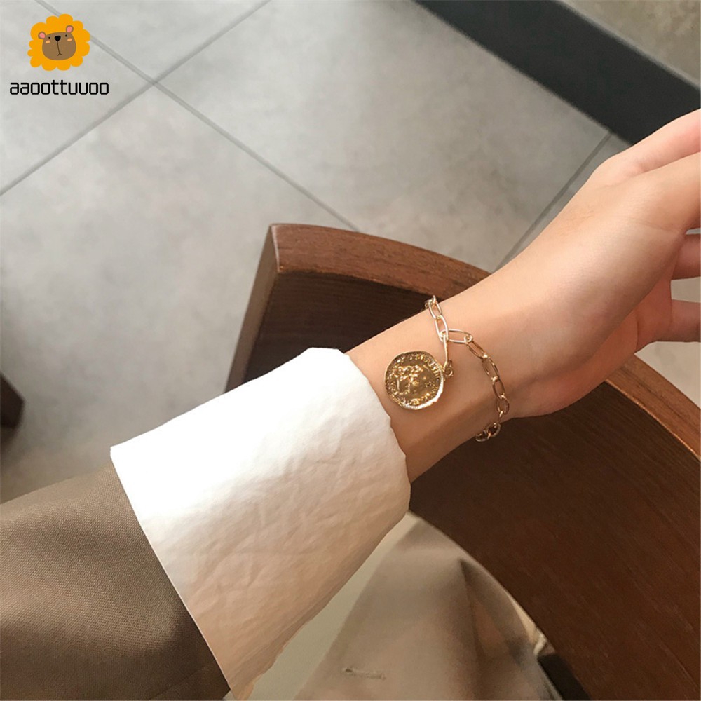 Vòng Tay Mặt Hình Đồng Xu Phong Cách Hàn Quốc
