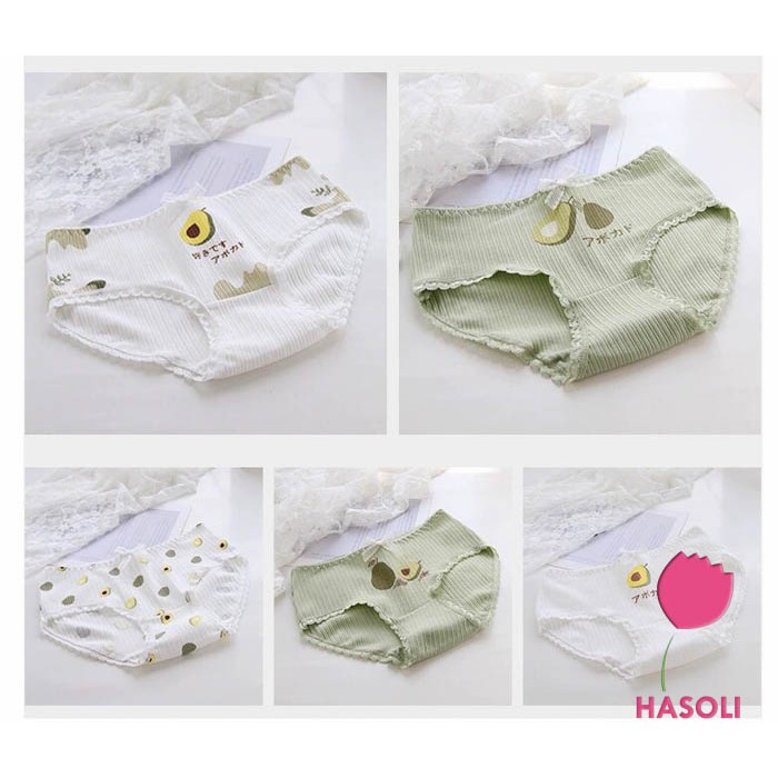 Quần Lót Nữ Cotton Kháng Khuẩn Y Tế Mềm Thoáng Hình Bơ Trắng Xanh [Có Size To] S52
