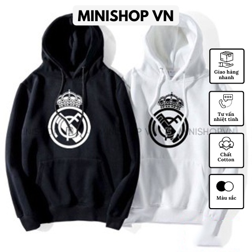 Áo hoodie nỉ in hình CLB Real Madrid chất nỉ bông mềm mịn form rộng thoải mái
