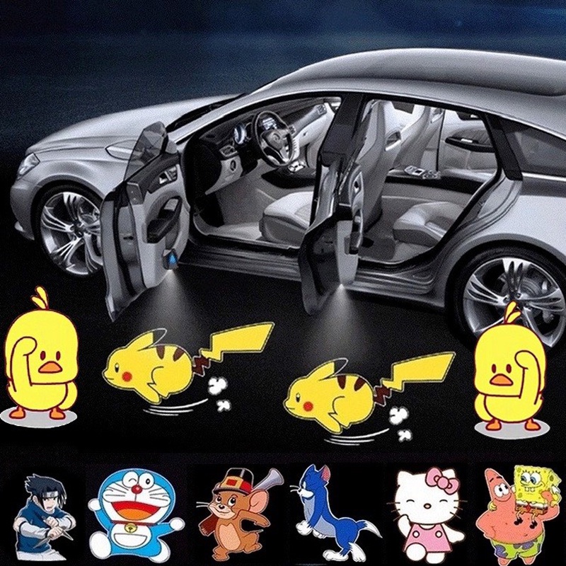 Đèn Chiếu Logo Xe Hơi - Đèn LED Chiếu Hình Laser Nhiều Hoạ Tiết Thiết Kế Không Dây Gắn Cửa Xe Ô Tô - Sạc Bằng Cổng USB