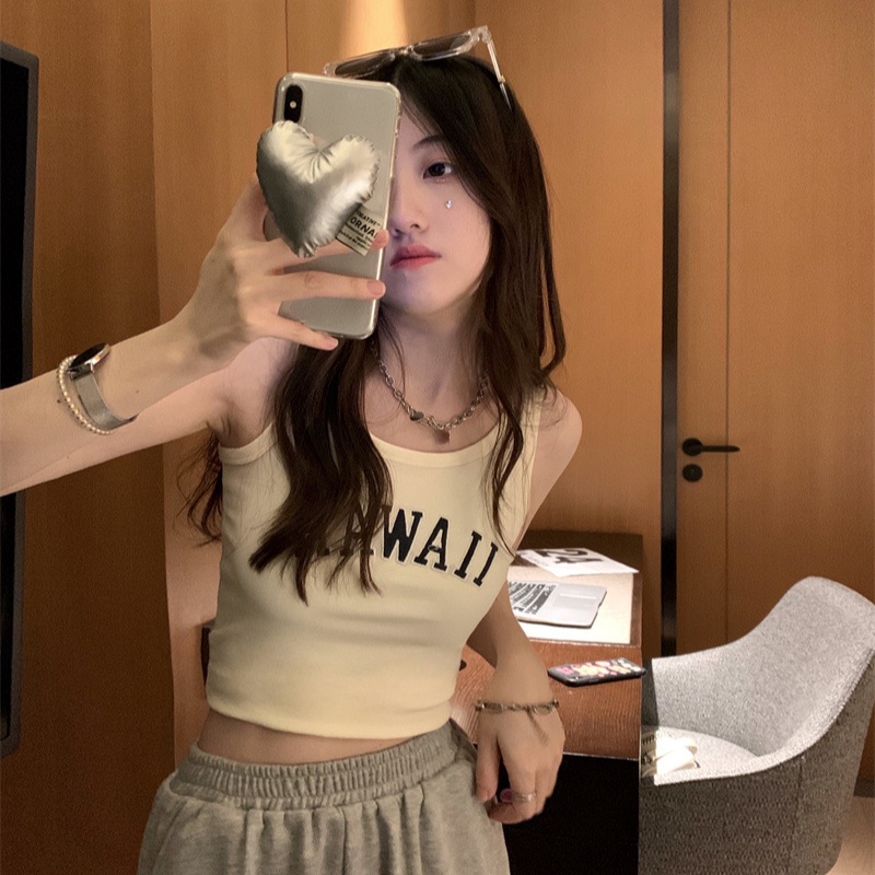 Áo Hai Dây Ôm Dáng Thêu Chữ Màu Trơn Thời Trang Mùa Hè Cho Nữ