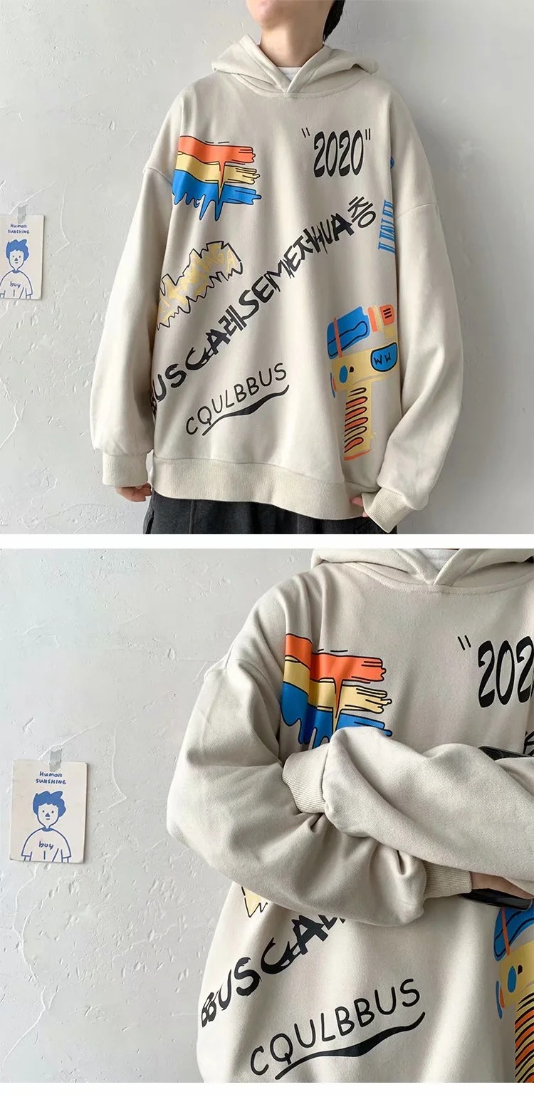 Áo Hoodie Dáng Rộng Họa Tiết Graffiti Cá Tính Cho Nam | BigBuy360 - bigbuy360.vn