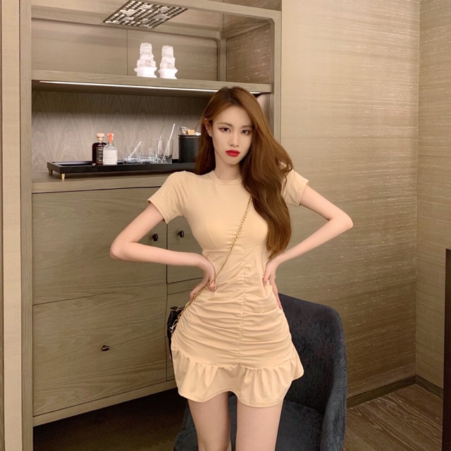 Đầm Body Đuôi Cá Ngắn Tay Thiết Kế Nhún Eo Sexy 🌸 VN02