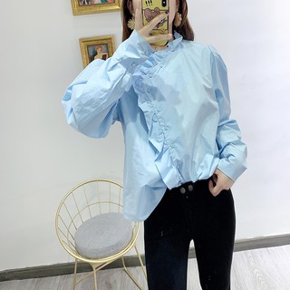 Áo sơ mi Zara xanh cổ bèo
