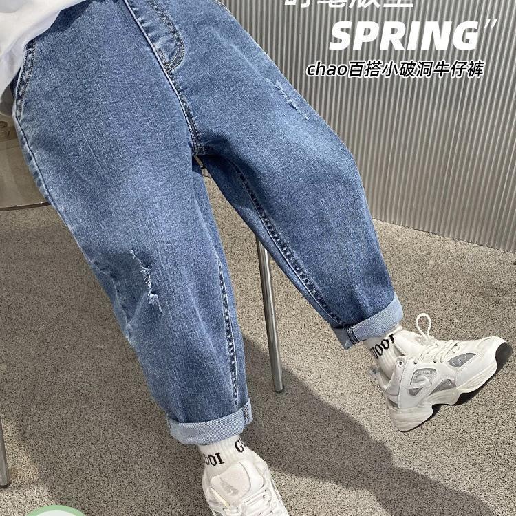 Quần Jean Dài Dáng Rộng Co Giãn Tốt Thiết Kế Mới Thời Trang Mùa Xuân Theo Phong Cách Hàn Quốc Cho Bé Trai 2023