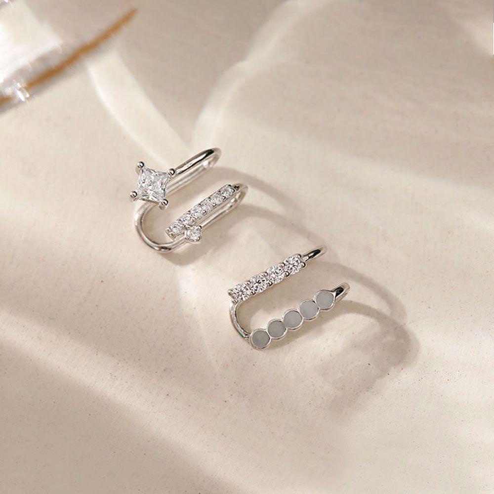 FORBETTER Set 2 Khuyên Vành Tai Đính Đá Thời Trang Cho Nữ