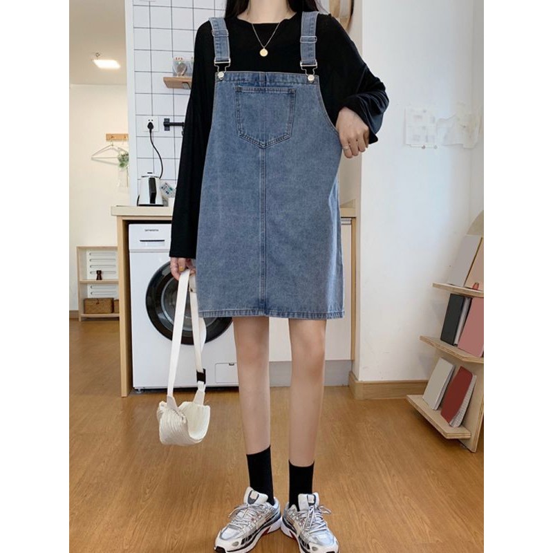 ORDER_ Y10 Váy Yếm Jeans Ngắn Ulzzang