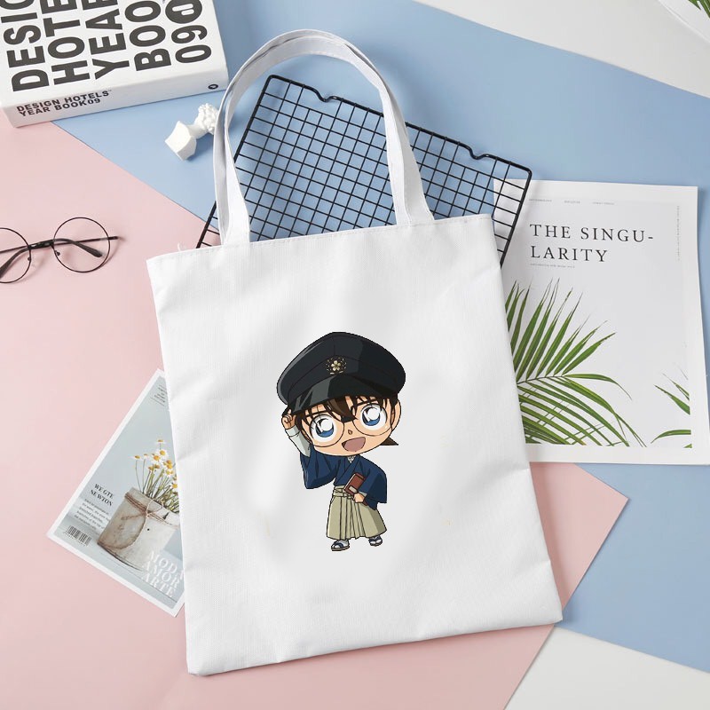 Túi tote vải trắng đeo vai in hình DETECTIVE CONAN Thám Tử Lừng Danh 4 mẫu chibi anime tiện lợi thời trang