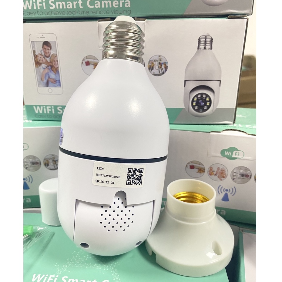 Camera wifi trong nhà 8 Led - XEM ĐÊM CÓ MÀU- Dùng Đuôi Bóng Đèn dòng 220V Xoay 360 Độ , độ phân giải 3.0mpx, đàm thoại