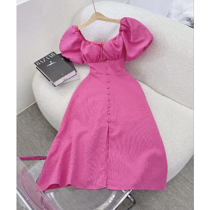 Đầm maxi tay bồng phối nút 🤍