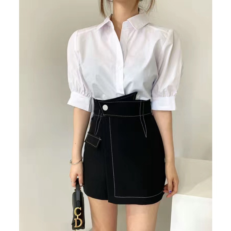 Áo sơ mi nữ cộc tay xếp ly sau lưng