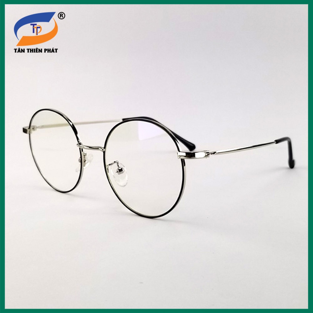 Gọng kính tròn nam nữ mắt cận kim loại màu vàng, bạc, đen 9011. Tròng kính giả cận 0 độ chống xước, chống ánh sáng xanh