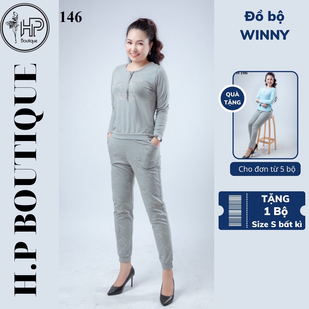 Đồ bộ mặc nhà WINNY cao cấp, chất thun cotton 100%, thoải mái, thấm hút mồ hôi, đủ 5 size S M L XL XXL - H.P Boutique