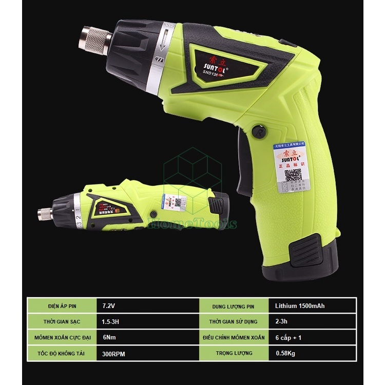 Máy Vặn Vít Tua Vít Pin rời 7.2V Suntol SND136/Thân Vít Gập 90 Độ