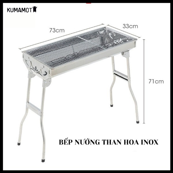 Bếp nướng than hoa inox cỡ lớn, chân cao có thể gấp gọn tiện lợi, đầy đủ phụ kiện dùng cho dã ngoại, gia đình đều được