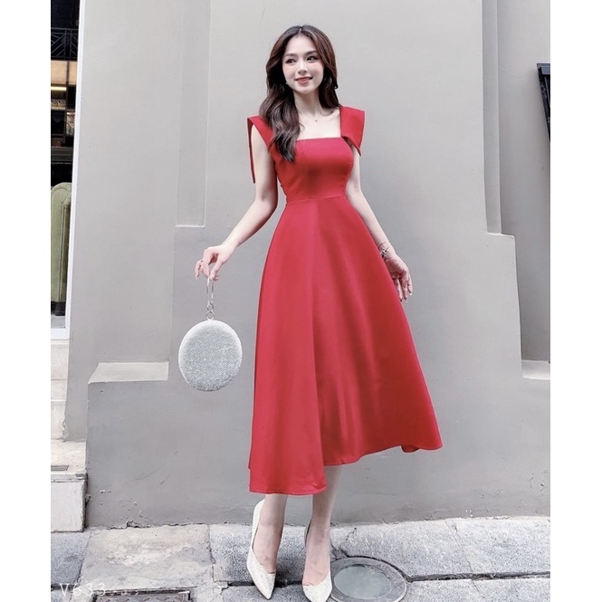 Đầm đỏ noel dạo phố cực xinh chất vải mềm mịn thiết kế may 2 lớp có mút ngực mã [KIMY]