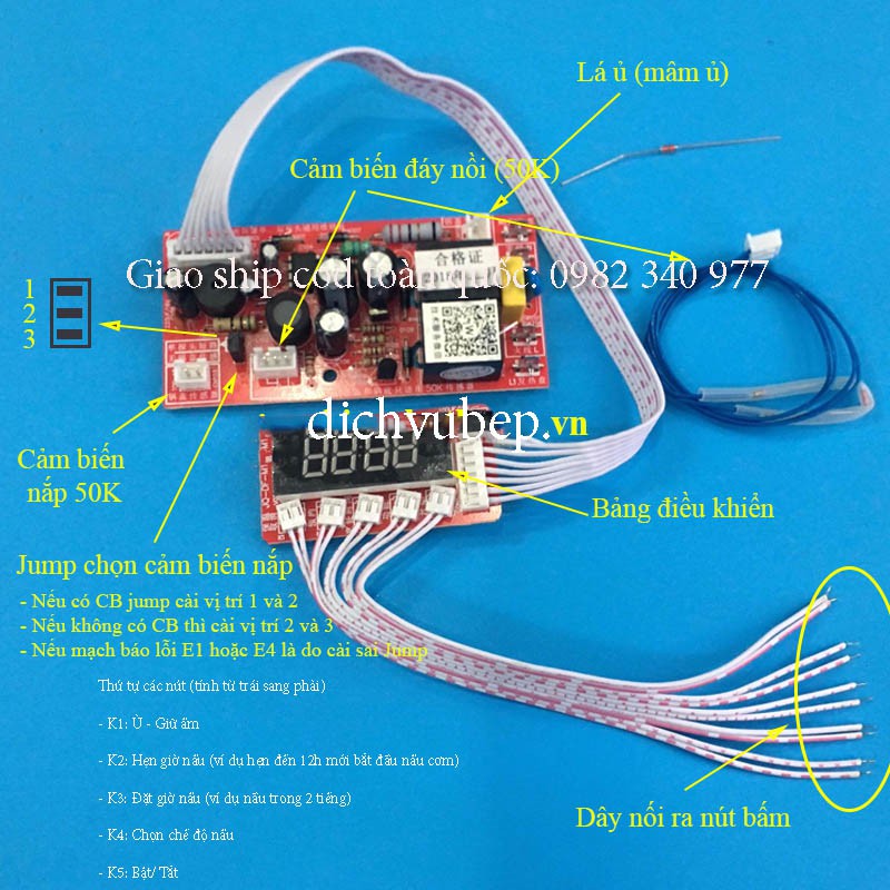 Bo mạch đa năng nồi cơm sử dụng mâm nhiệt