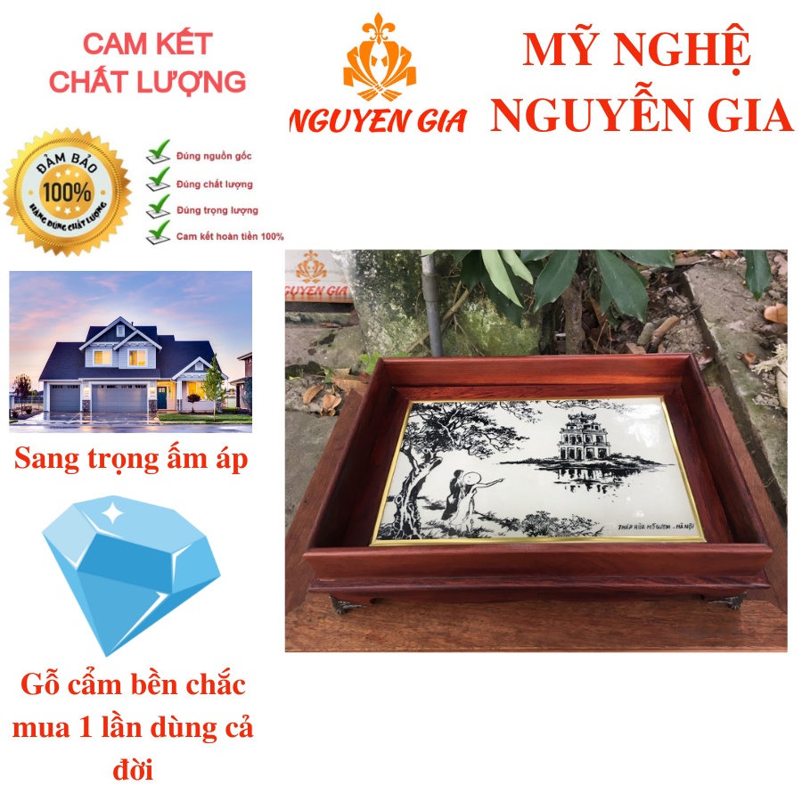 Khay trà gỗ cẩm mẫu Tháp Rùa Hồ Gươm