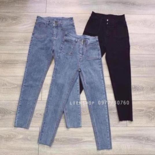 Quần jean nữ 2 cúc túi vuông quần bò dáng ôm cạp cao siêu tôn dáng thời trang Banamo Fashion quần bò 2 túi ốp 761