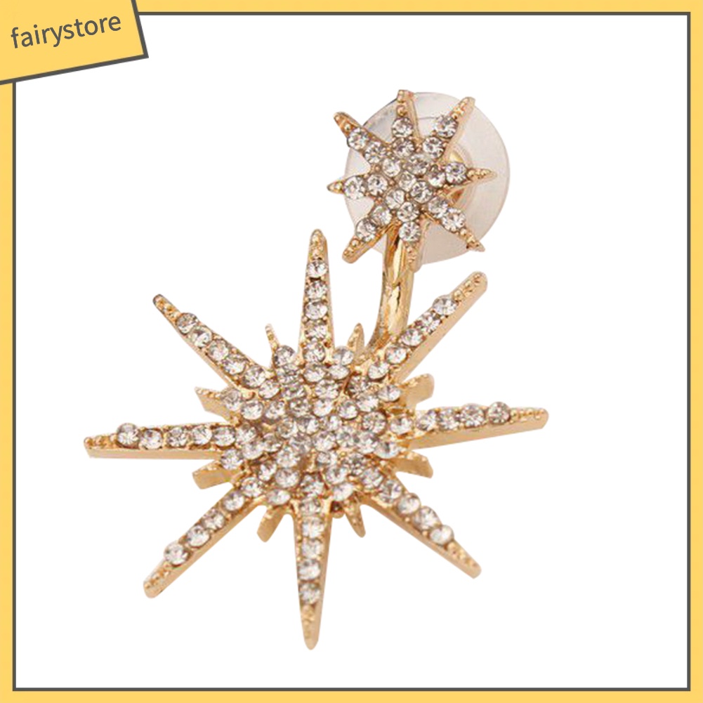 1 Khuyên Tai Hình Bông Tuyết / Lục Giác Đính Đá Thời Trang