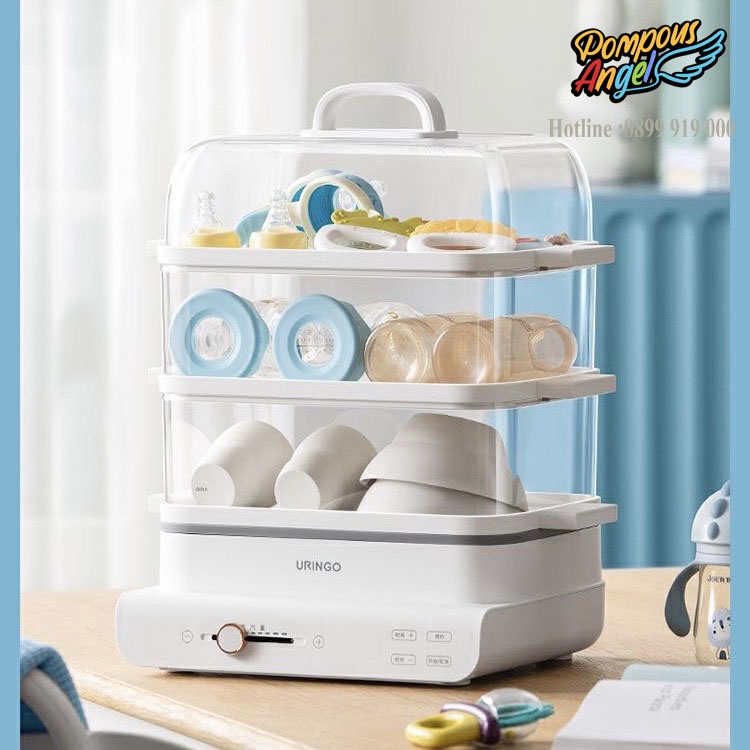 Nồi hấp thực phẩm 3 tầng URINGO 18L màu trắng, hơi nước nhiều ,chín nhanh, bảo hành 12 tháng