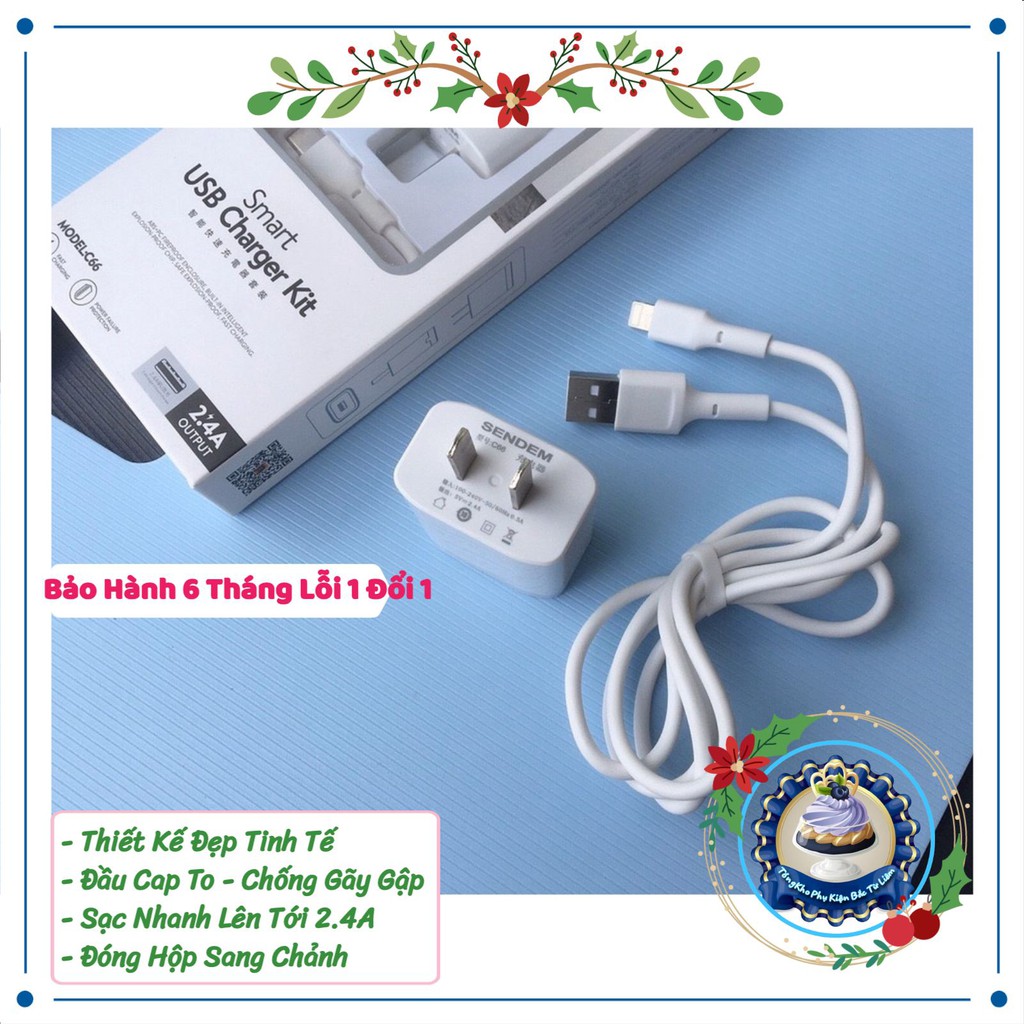 Bộ Củ + Cáp sạc nhanh cho iphone và samsung - bộ sạc chính hãng sendem c66