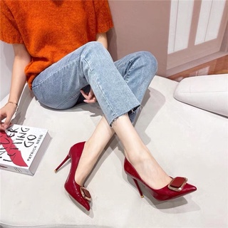 Giày cao gót mũi nhọn da bóng mềm dự tiệc cao 9cm