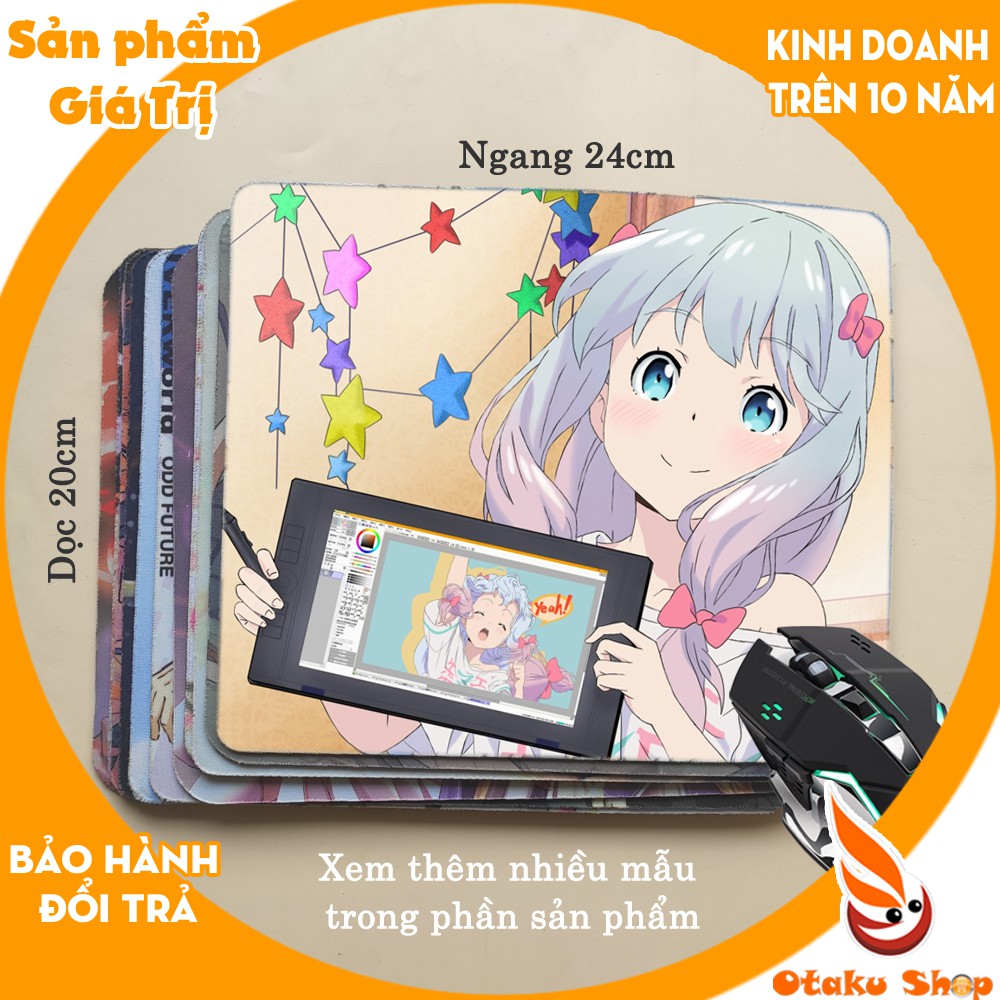 &lt;18 mẫu&gt;Lót chuột máy tính Anime Eromanga, Kobayashi dragon maid cỡ bàn di chuột lớn 20x24cm chất liệu mouse pad cao su