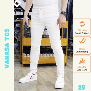 Quần jean nam trắng trơn không rách gối chất bò cao cấp co dãn 4 chiều đẹp form skinny Vanasa JM25