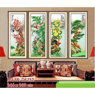 Tranh đính đá tứ quý Tùng Cúc Trúc Mai df252-146x100cm (Chưa đính)