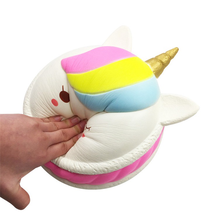 [25CM-ĐẠI KHỔNG LỒ] Squishy Bánh Macaron 1 sừng màu trắng Đẹp Đại Khổng Lồ Chính Hãng