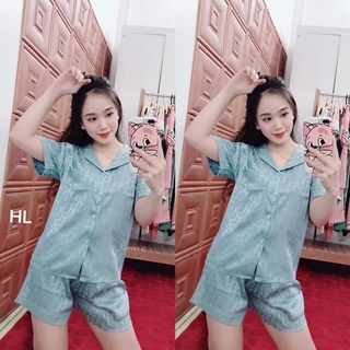 Bộ pyjama lụa gấm áo cộc quần cộc 6 màu
