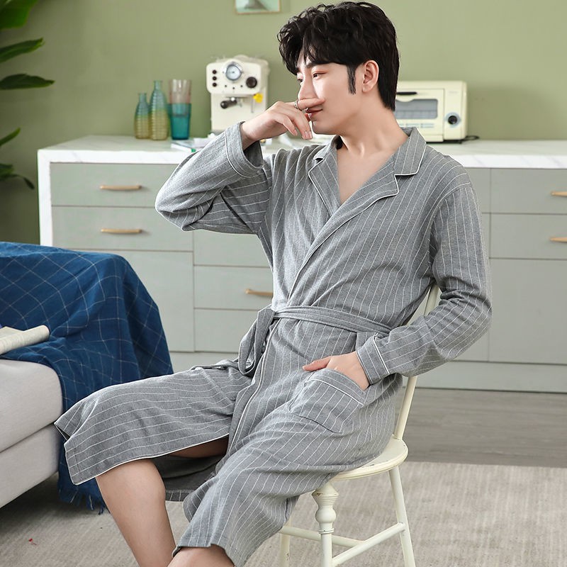 Áo Choàng Ngủ Cotton Plus Dáng Dài Thời Trang Xuân Thu Cao Cấp Cho Nam