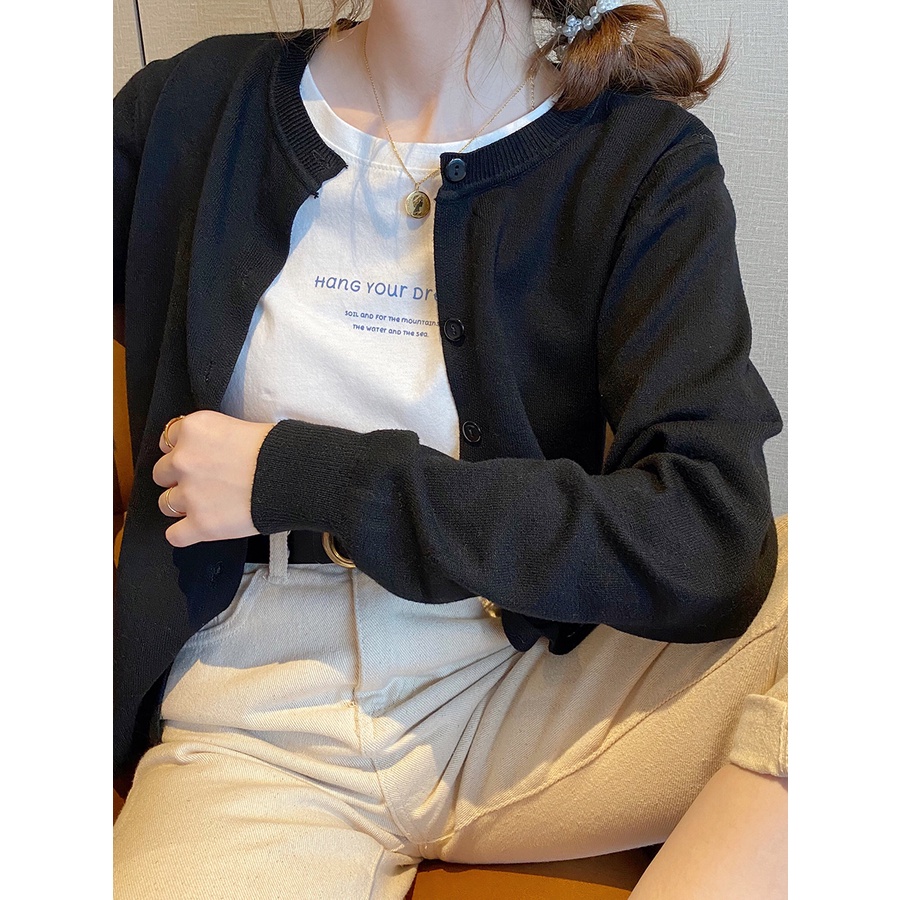 Áo Khoác cardigan Dệt Kim Mỏng Tay Dài Cổ Tròn Màu Trơn Thời Trang Xuân Thu Mới Cho Nữ