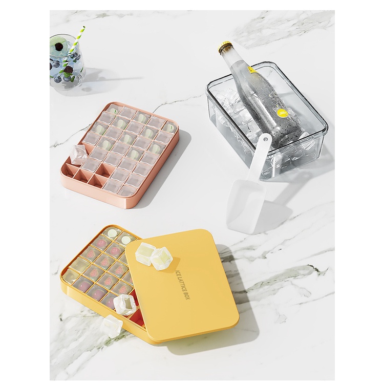 Khay Làm Đá Viên Silicon có Nắp tiện lợi 2022 + Tặng Xẻng Xúc Đá – BLUE DEER