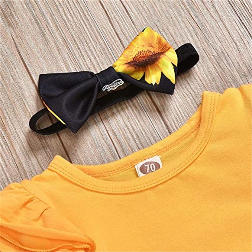 Set Đồ 3 Món Gồm Áo Liền Quần Tay Xòe In Hoa Hướng Dương Kèm Chân Váy Xinh Xắn Cho Bé Gái