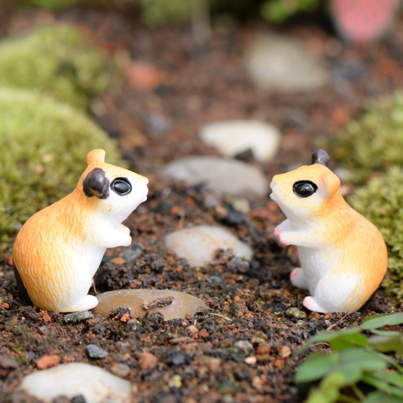 Set 2 tượng chuột hamster mini xinh xắn trang trí sân vườn