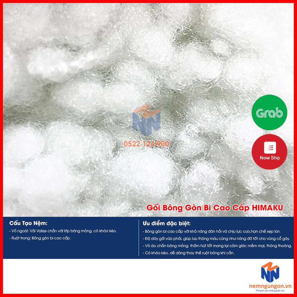 Ruột gối 40x60 - Ruột gối gòn bi Himaku có khóa kéo   - Cho giấc ngủ sâu