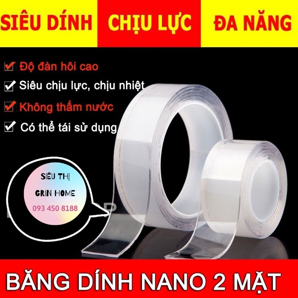 Băng dính 2 mặt siêu dính Nano trong suốt 3cm*3m dính mọi bề mặt tiện lợi