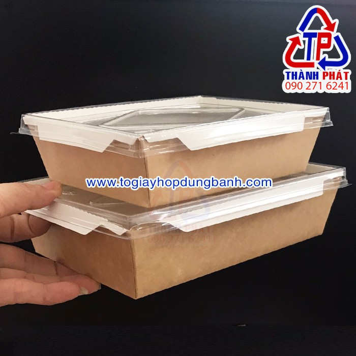 50 Hộp giấy đựng thức ăn nắp trong - Hộp giấy đựng bánh bông lan - Hộp giấy đựng cơm gạo lứt