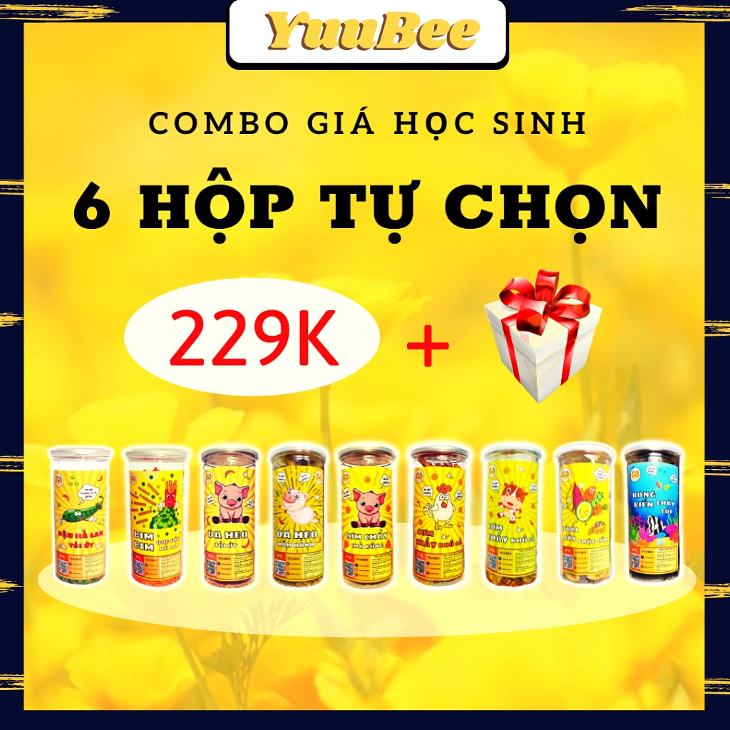 Combo 6 hũ đồ ăn vặt tự chon siêu ngon siêu rẻ YUUBEE - Đồ ăn vặt đóng hộp giá rẻ - Ăn vặt YuuBee
