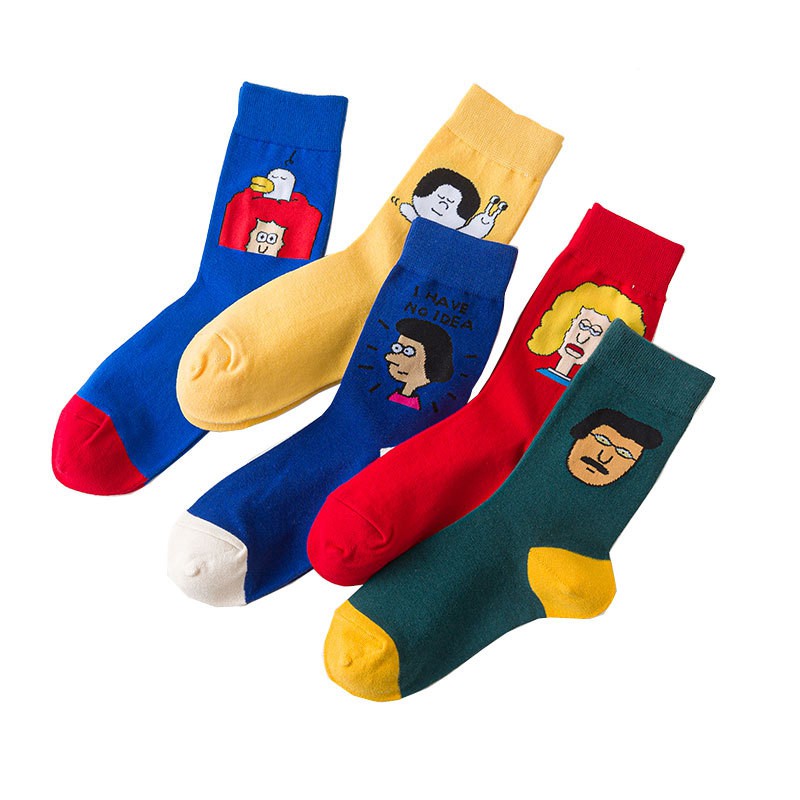 Vớ cotton cổ vừa WAFNHA D140 họa tiết hoạt hình dễ thương thời trang