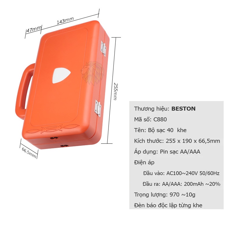 Bộ sạc pin 40 khe BST-C880 có đèn báo sạc, sạc nhanh và tự ngắt khi đầy