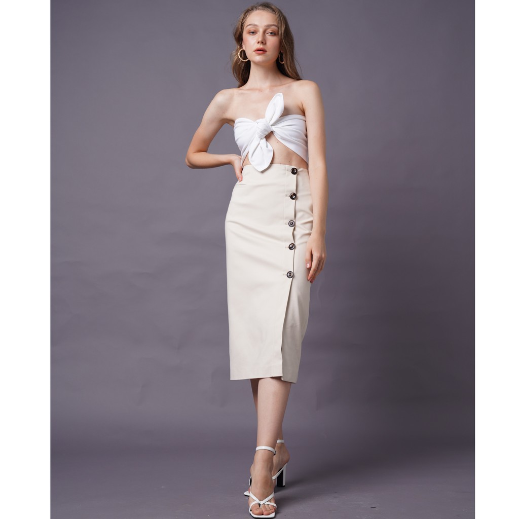 [Moda de lita] Chân váy midi phối nút dọc